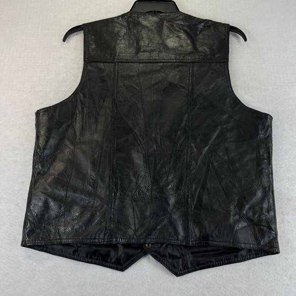 NWOT NAVARRE LEATHER CO Mens L Black Leather Motorcycle Biker Snap Up Vest - Picture 10 of 10